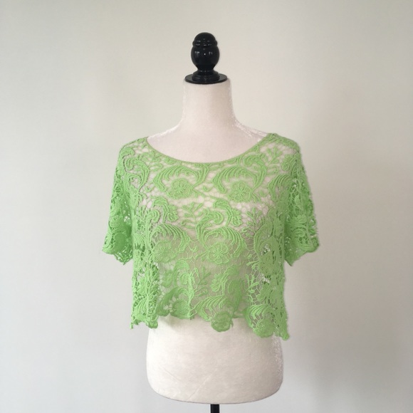 BONGO Tops - Neon Green Lace Cropped Top